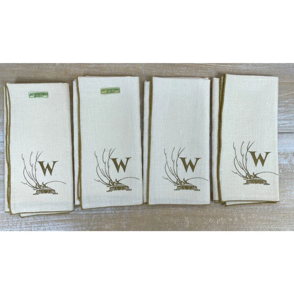 All Irish Linen Napkins Printed Monogrammed “W” Set of 4 14